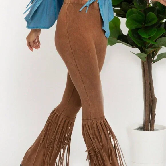 Camel Casual Women's Mineral Washed Fringe Detailed Pants